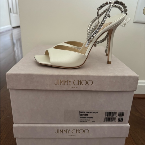 Jimmy Choo Saeda 100 crystal-embellished satin sandals - Picture 3 of 8